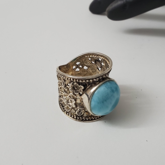 Sterling Silver 925 Larimar Filigree Ring - Picture 13 of 16